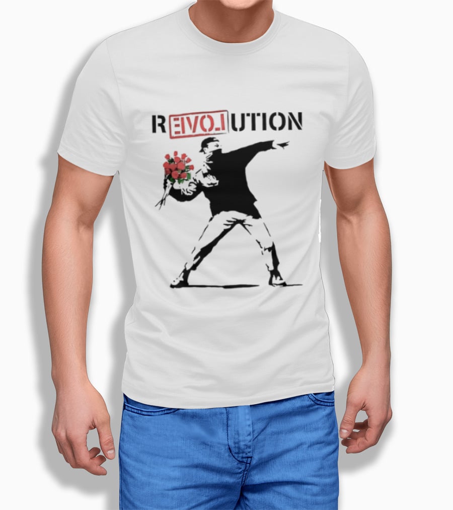 Revolution With Love Letter Throwing Roses Graffiti T-Shirt