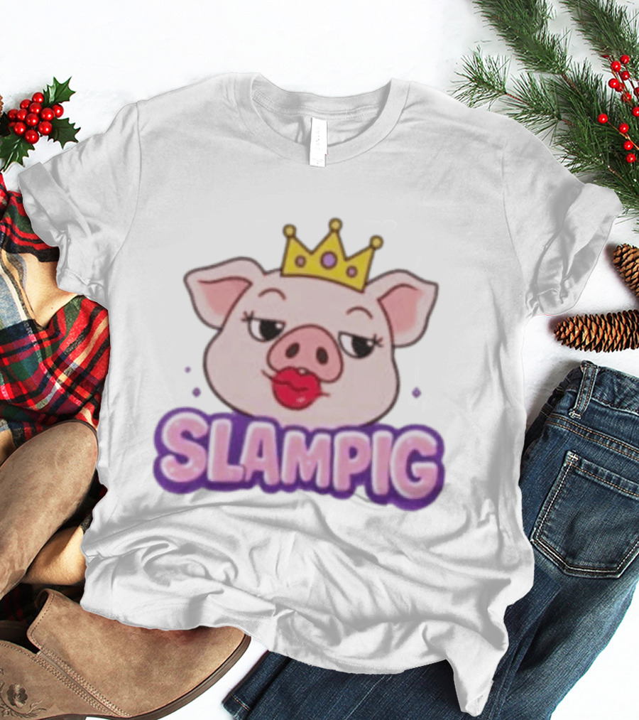 Slam Pig Princess Crown Cartoon With Kissy Lips T-Shirt