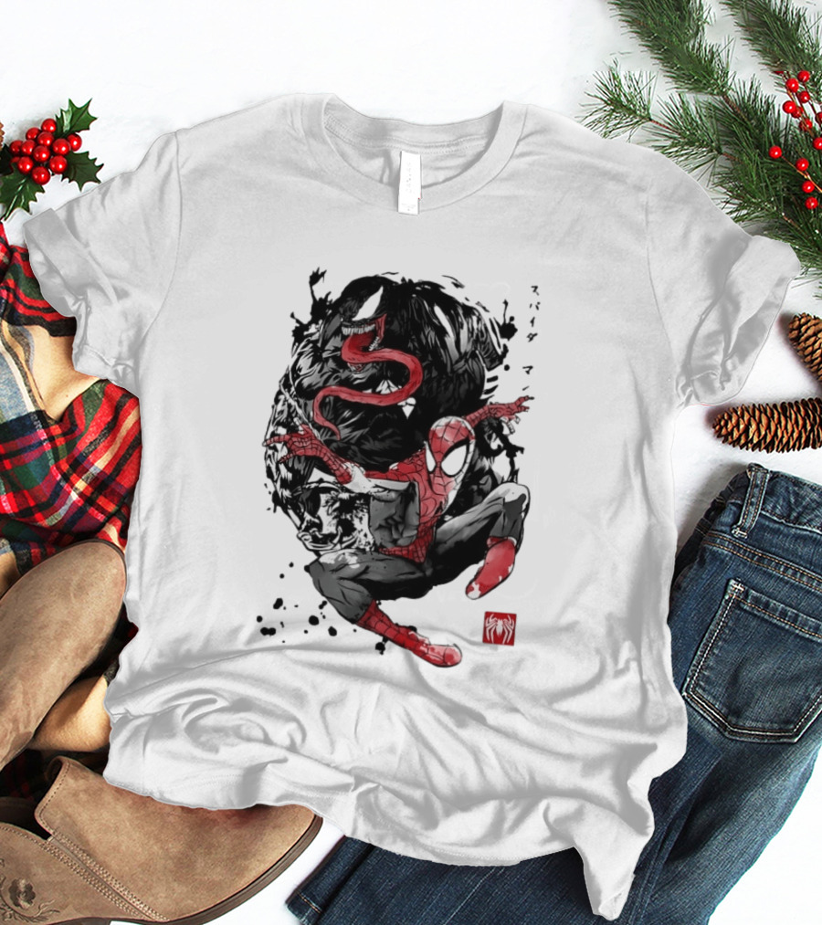 Spider Man Venom Japanese The Spider And The Symbiote Sumi E T-Shirt