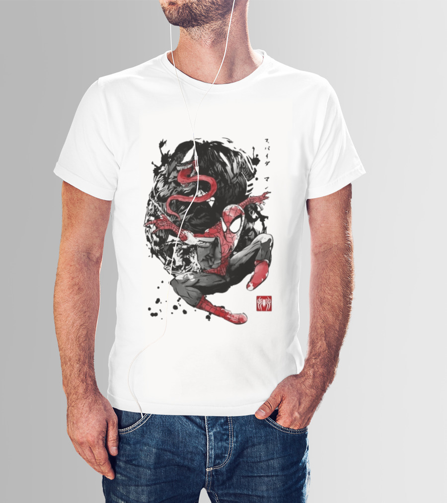 Spider Man Venom Japanese The Spider And The Symbiote Sumi E T-Shirt