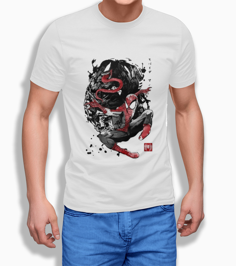 Spider Man Venom Japanese The Spider And The Symbiote Sumi E T-Shirt