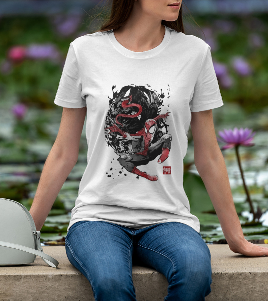 Spider Man Venom Japanese The Spider And The Symbiote Sumi E T-Shirt
