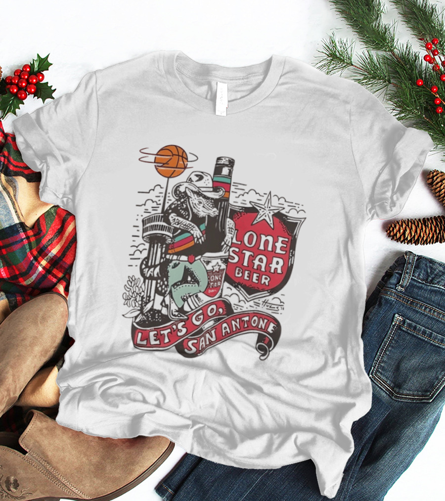 Lone Star Beer Let's Go San Antone Basketball Skyline T-Shirt