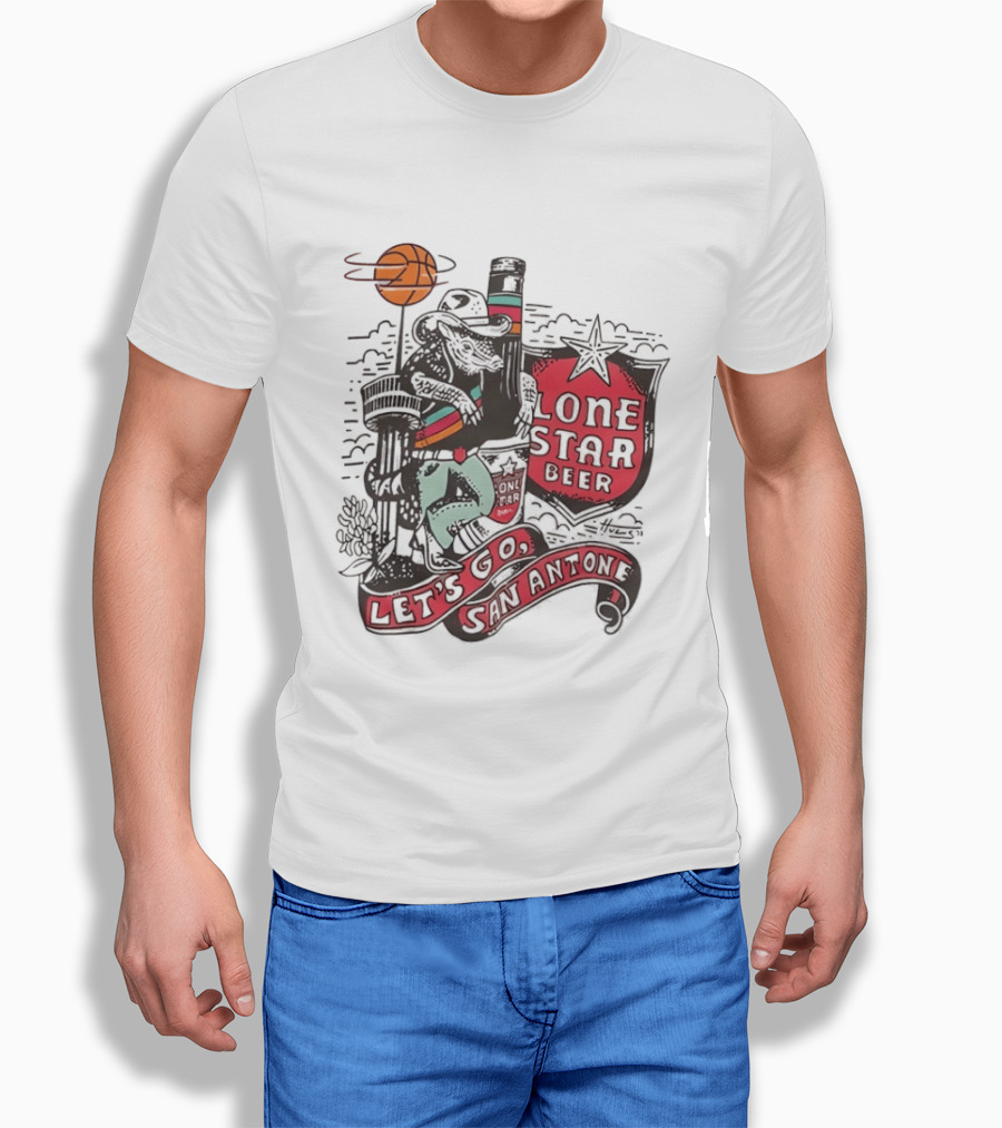 Lone Star Beer Let's Go San Antone Basketball Skyline T-Shirt