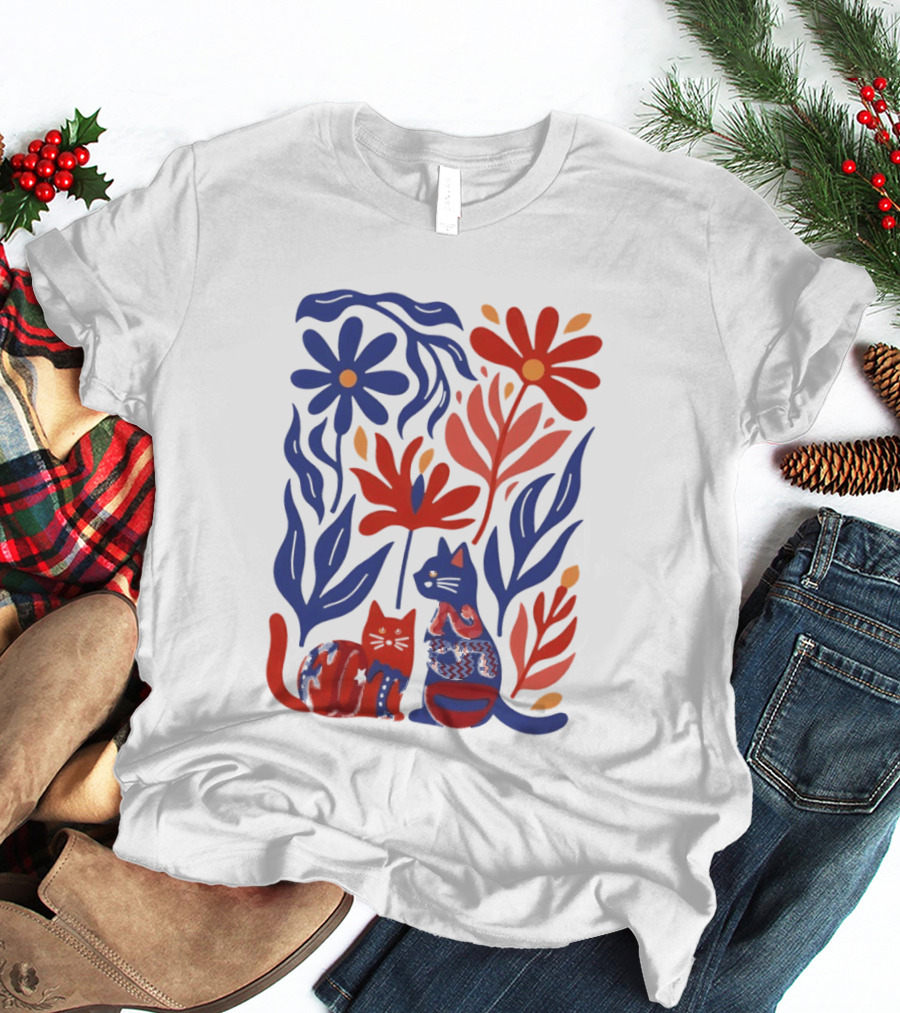 Subtle F Trump Cat Lover USA 250th Still Resisting Floral Cats T-Shirt