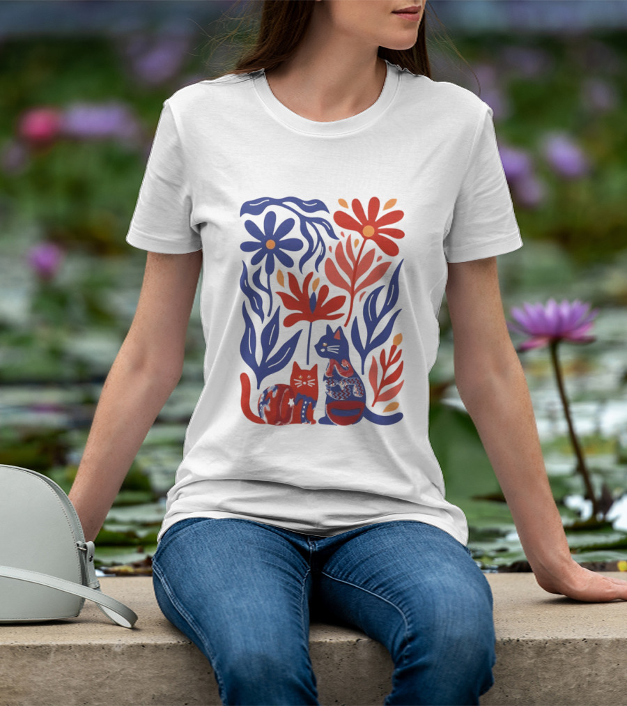 Subtle F Trump Cat Lover USA 250th Still Resisting Floral Cats T-Shirt