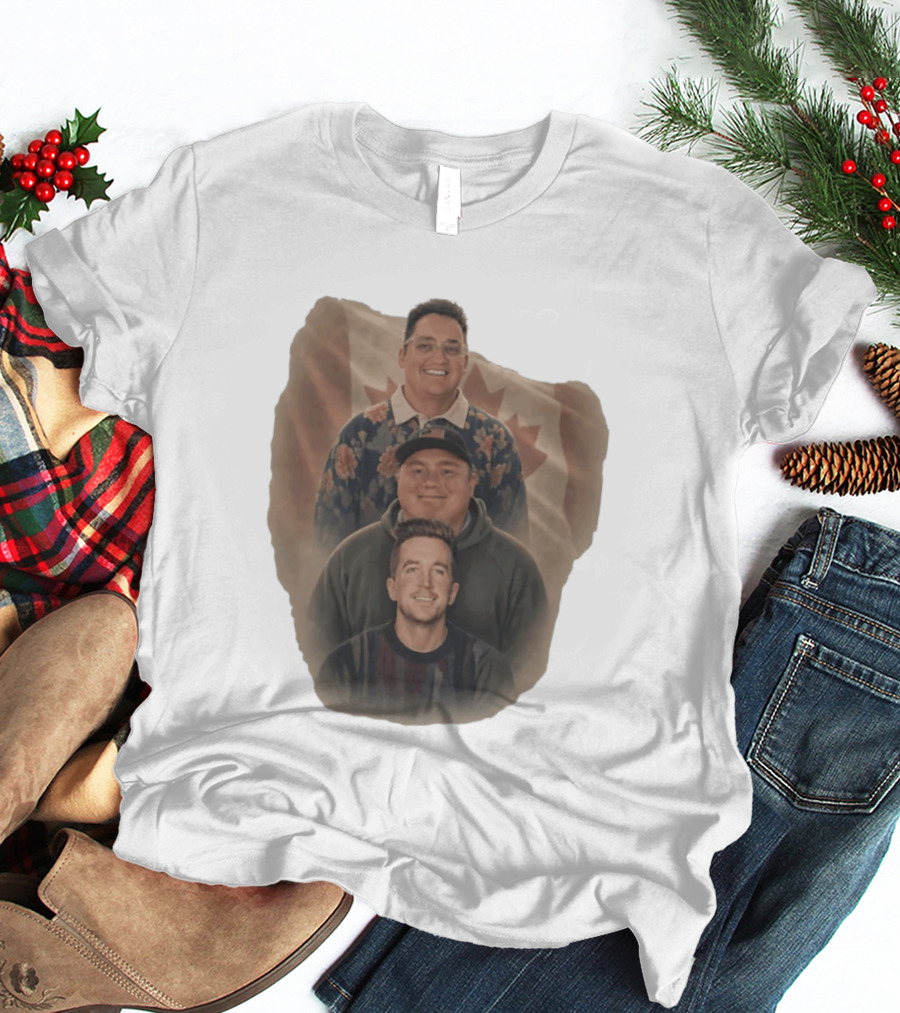 Three Smiling Men David Moss Devin Olsen Canadian Pride Flag T-Shirt