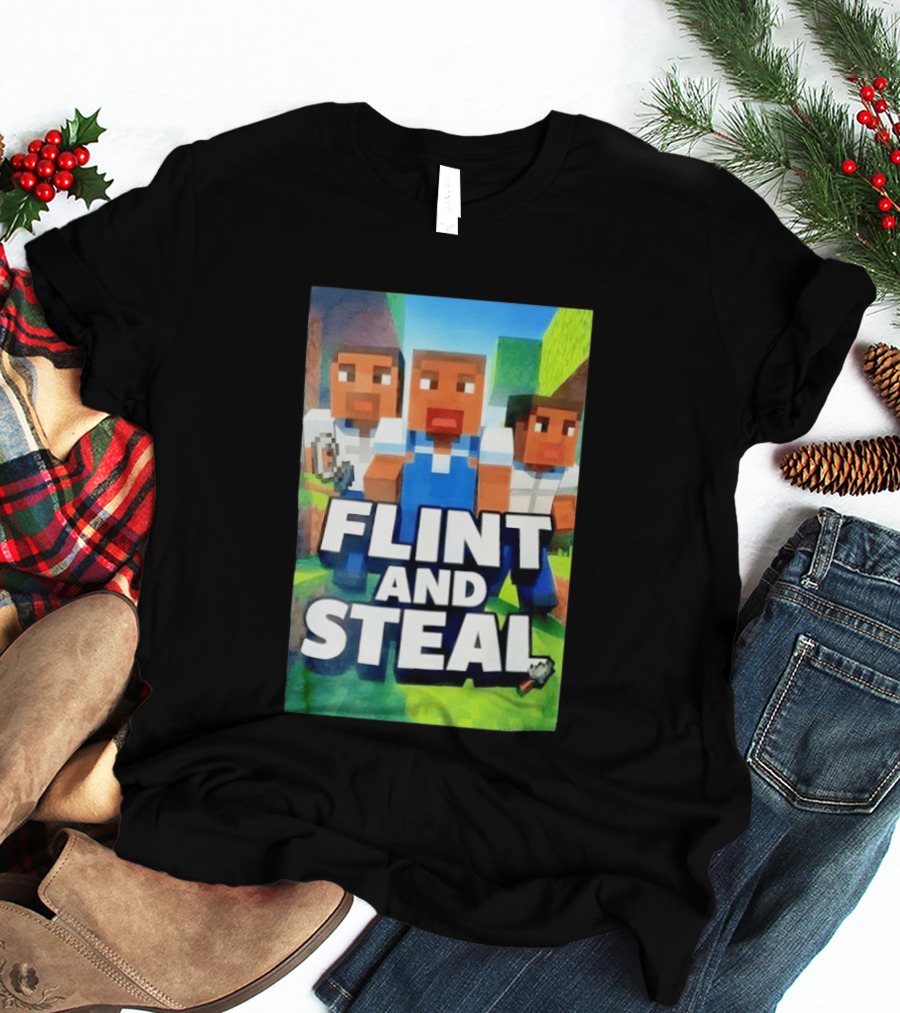 Flint And Steal Blocky Adventure Pixel Characters T-Shirt