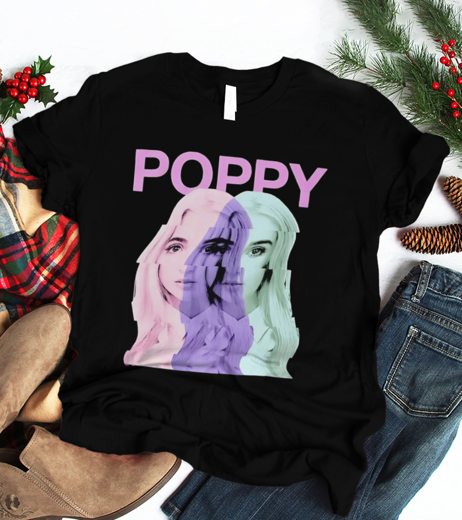 Poppy Digital Muse Glitch Faces Tricolor T-Shirt