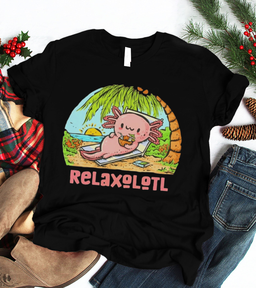 Relaxolotl Beach Vacation Vibes With Axolotl And Palm Trees T-Shirt