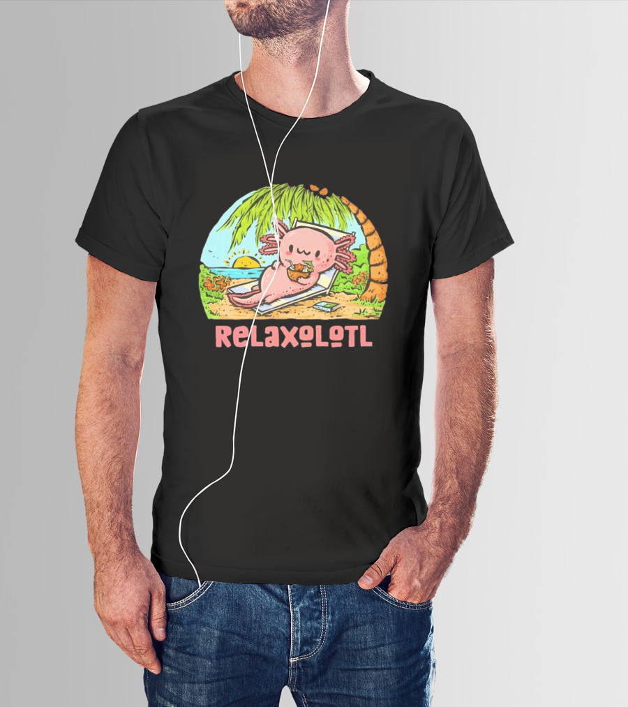 Relaxolotl Beach Vacation Vibes With Axolotl And Palm Trees T-Shirt
