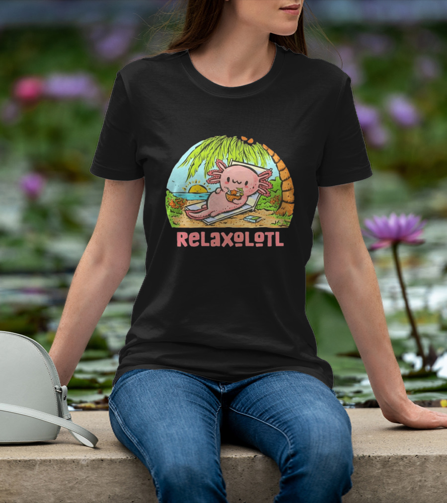 Relaxolotl Beach Vacation Vibes With Axolotl And Palm Trees T-Shirt