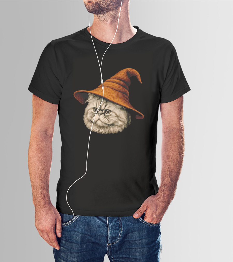 Beanie Cat Wizard Cartoon Plush Orange Hat Feline T-Shirt