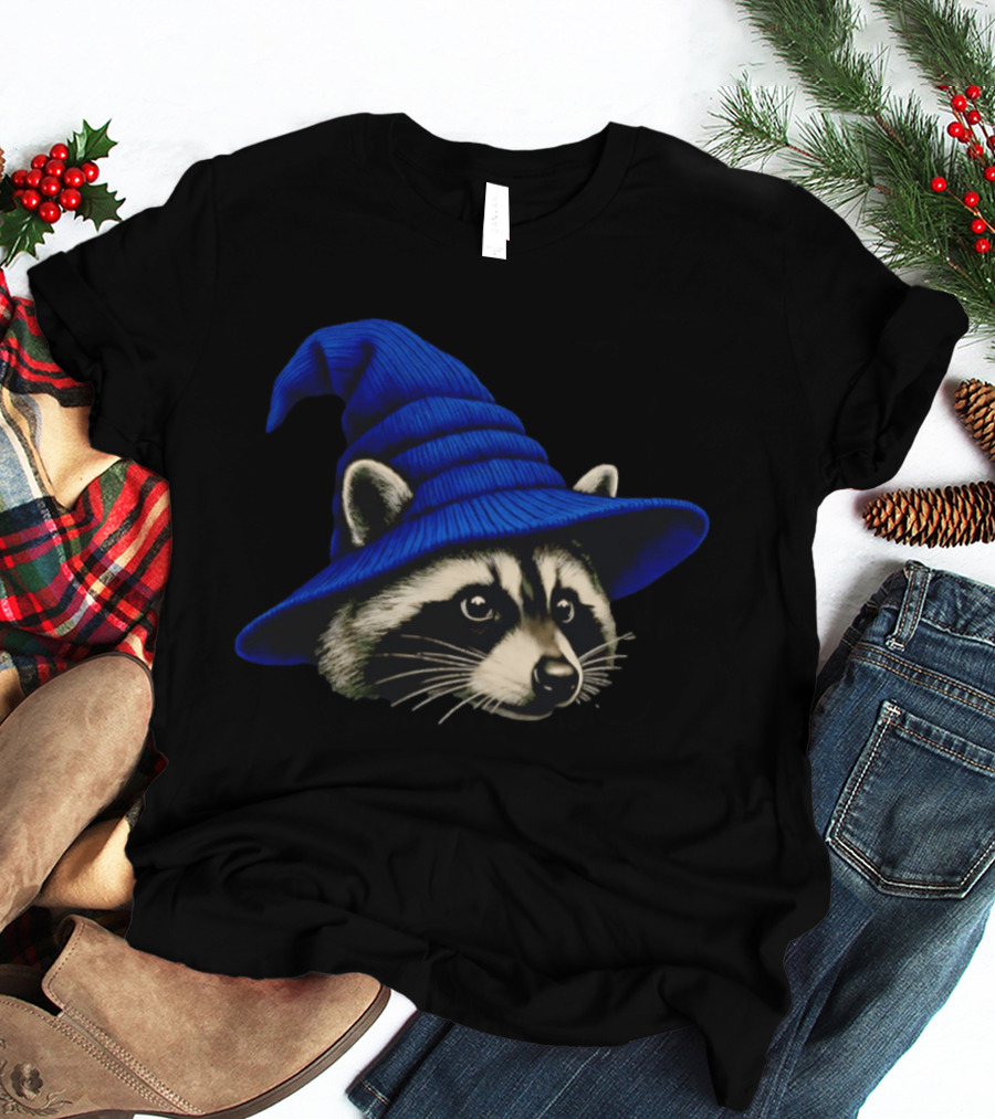 Beanie Raccoon Wizard Cartoon Blue Hat T-Shirt