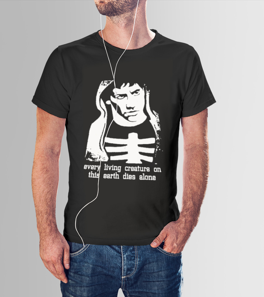 Every Living Creature On This Earth Dies Alone Hooded Man Rib Cage Existential T-Shirt
