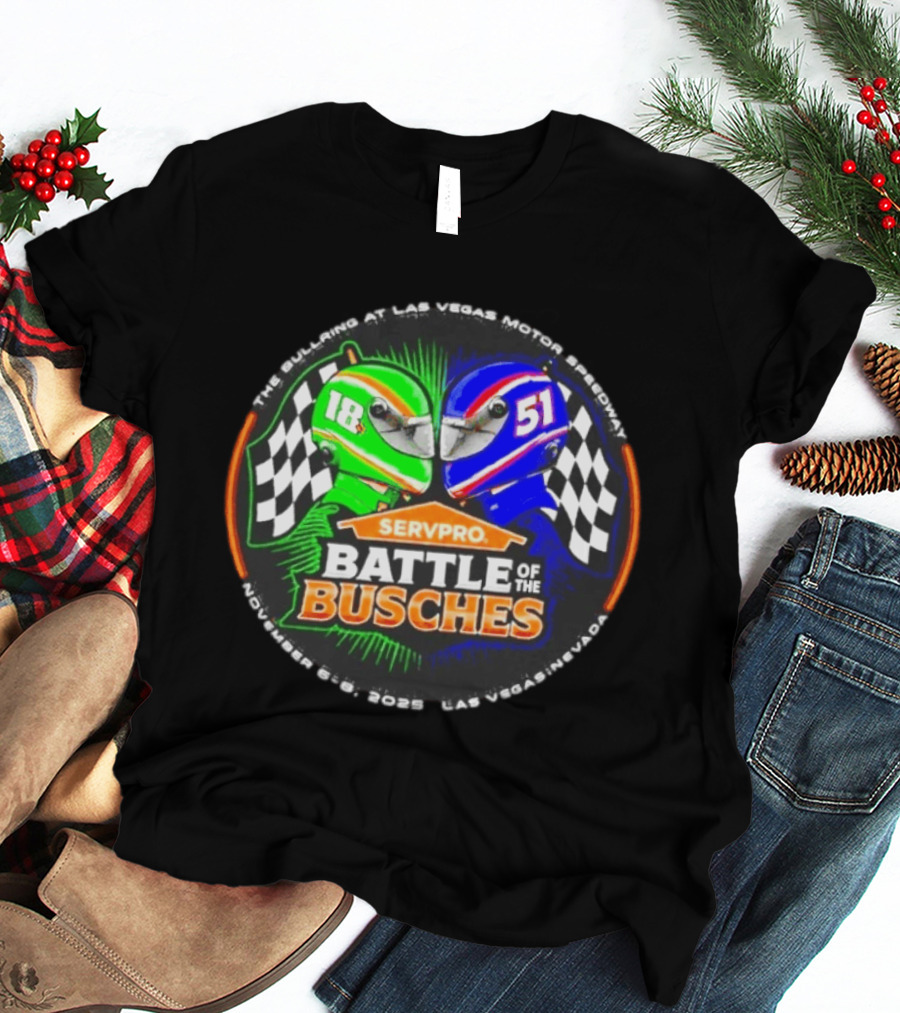 SERVPRO Battle Of The Busches Las Vegas Motor Speedway November 2023 Racing Helmets 18 Vs 51 Checkered Flags T-Shirt