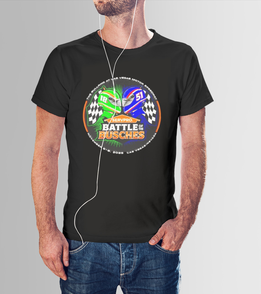 SERVPRO Battle Of The Busches Las Vegas Motor Speedway November 2023 Racing Helmets 18 Vs 51 Checkered Flags T-Shirt