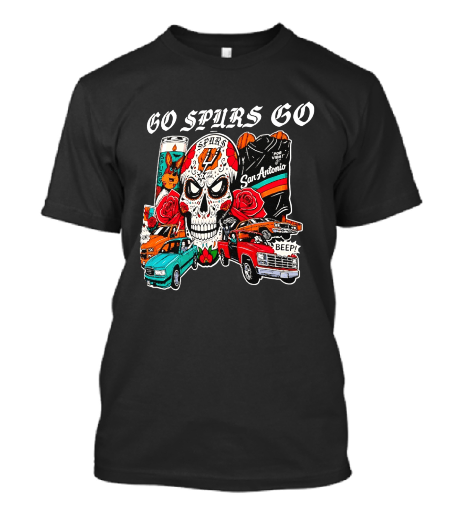 San Antonio Spurs Skull Lowriders Go Spurs Go Fiesta Por Vida T-Shirt
