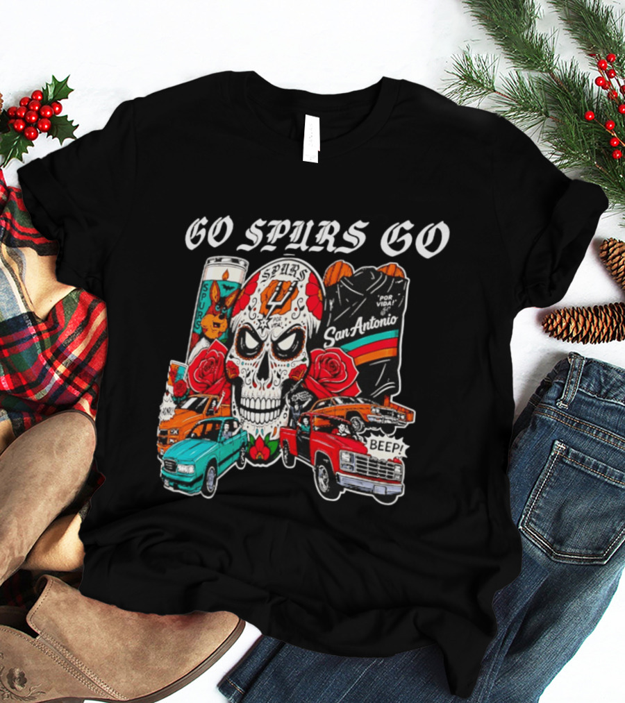 San Antonio Spurs Skull Lowriders Go Spurs Go Fiesta Por Vida T-Shirt