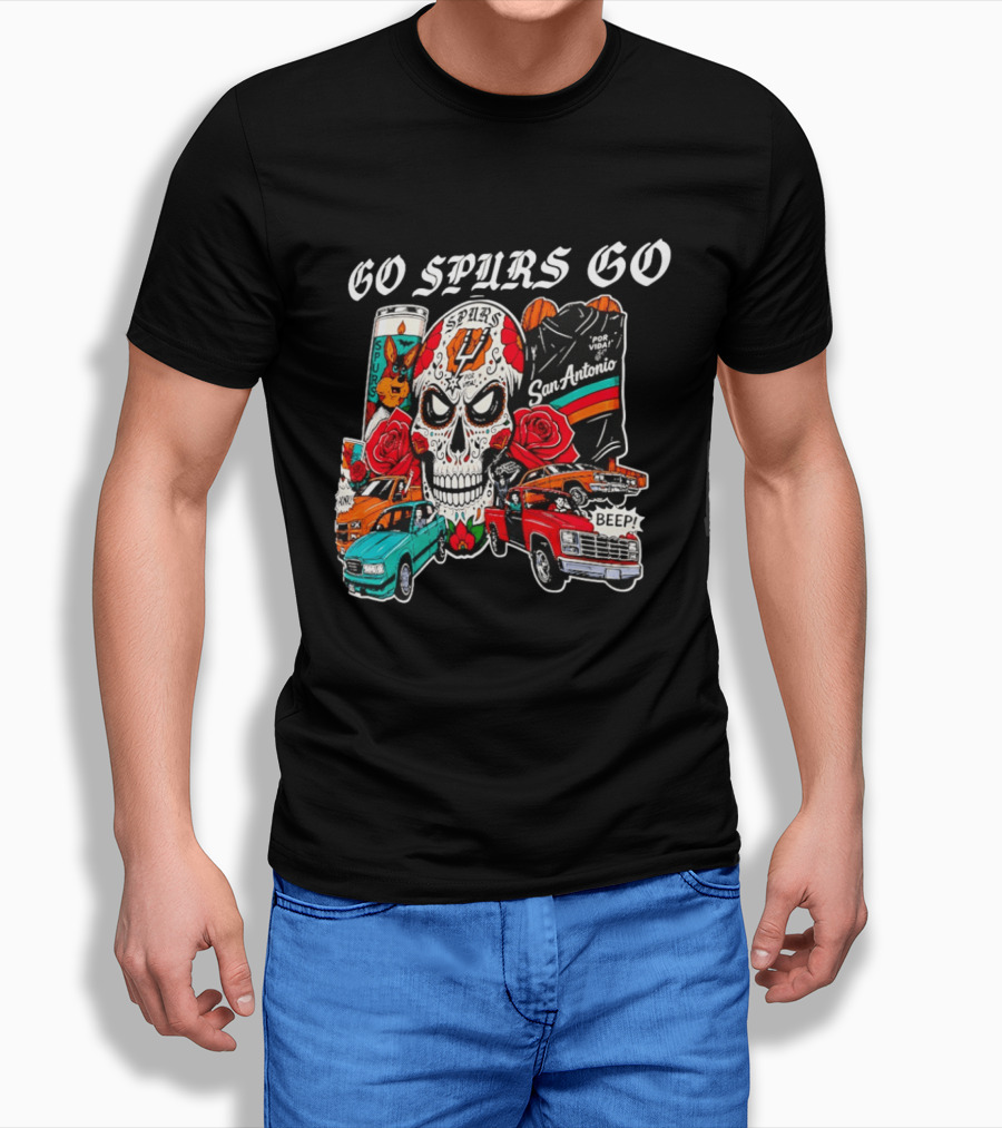 San Antonio Spurs Skull Lowriders Go Spurs Go Fiesta Por Vida T-Shirt