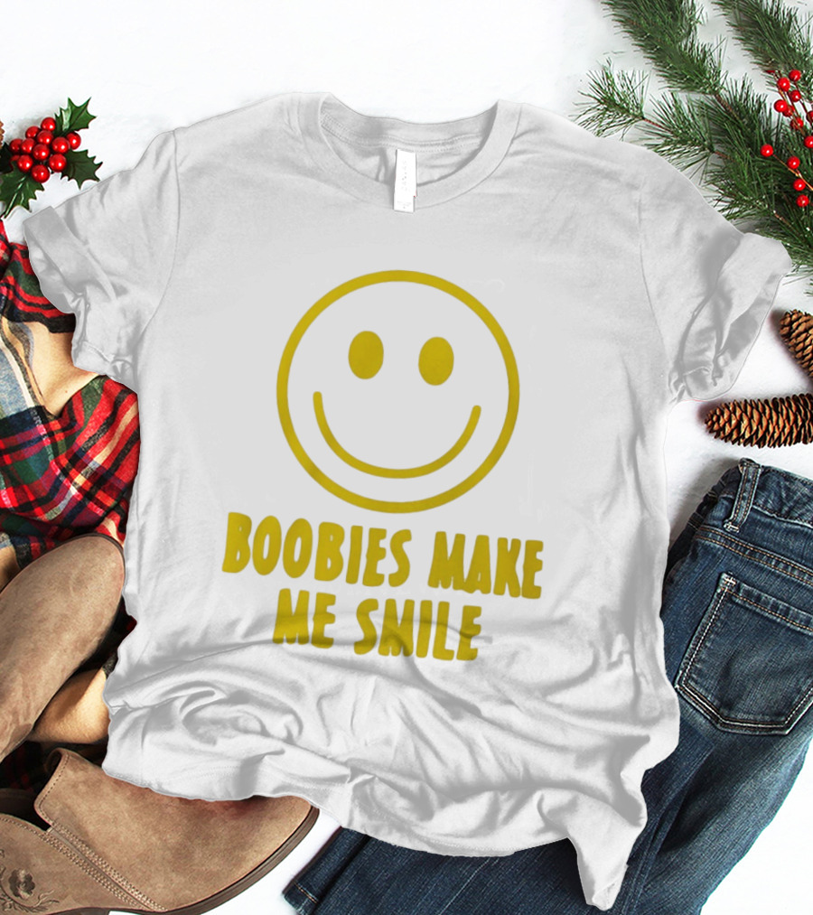 Boobies Make Me Smile Yellow Smiley Face T-Shirt