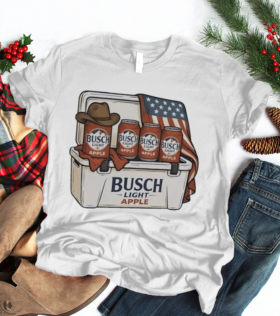 Busch Light Apple American Flag Cowboy Hat Cooler T-Shirt