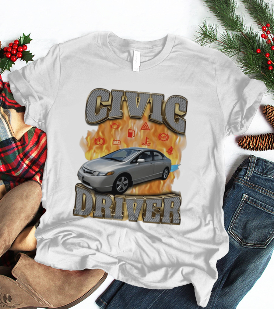 Civic Driver Flames Car T-Shirt