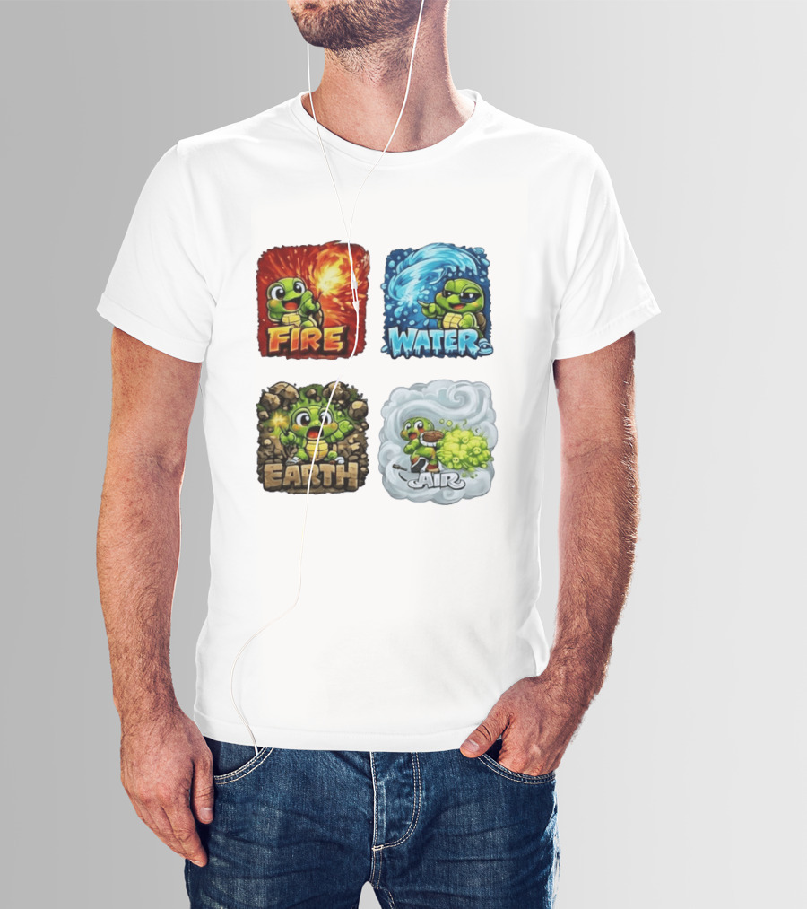 Fire Water Earth Air Turtle Cartoon Baby Elements Quadrant T-Shirt