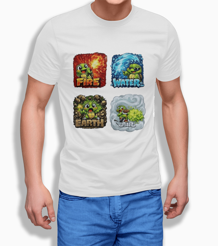 Fire Water Earth Air Turtle Cartoon Baby Elements Quadrant T-Shirt