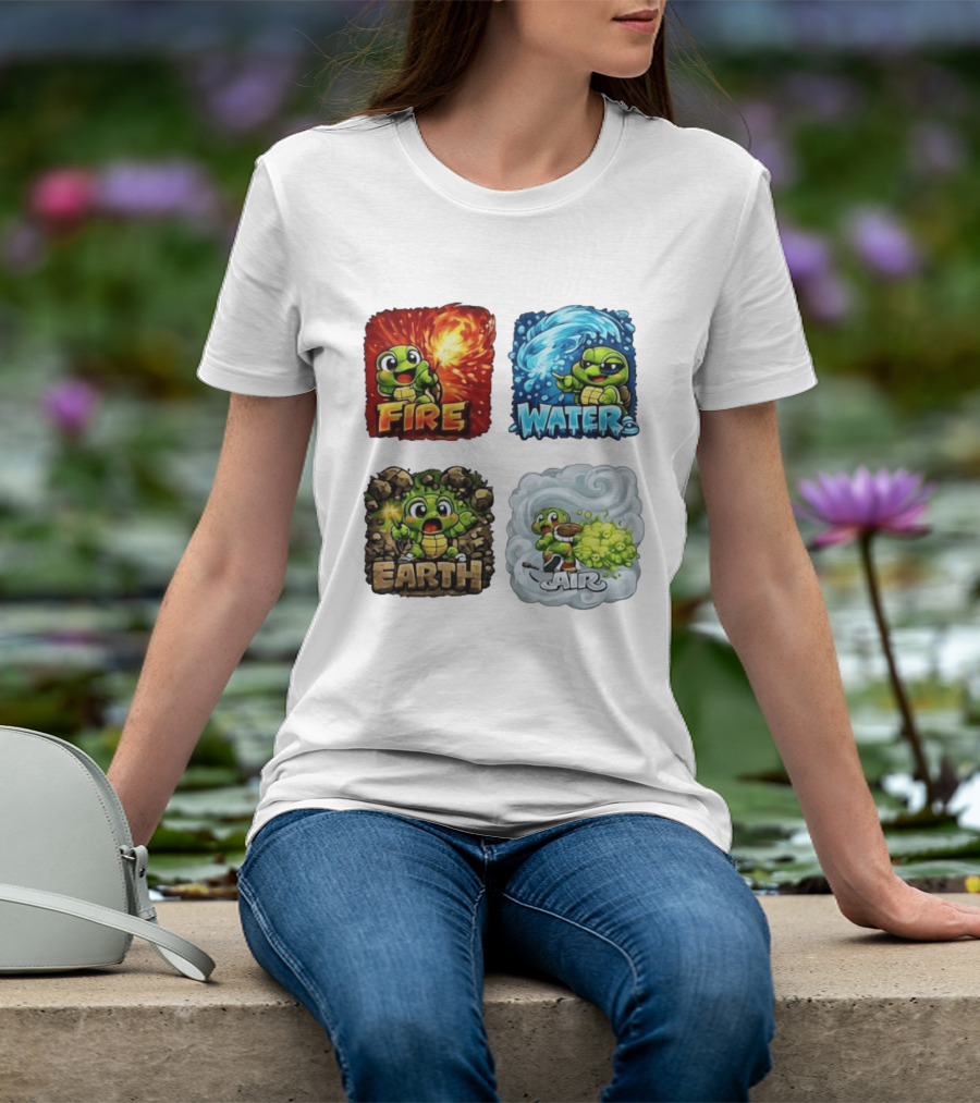 Fire Water Earth Air Turtle Cartoon Baby Elements Quadrant T-Shirt