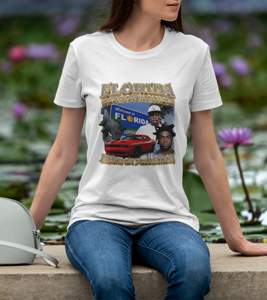 Florida Come On Vacation Leave On Probation Welcome Sign Alligator Red Car T-Shirt