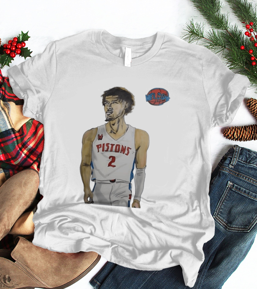 Cade Cunningham Welcome Detroit Pistons Hand Drawn Basketball Player Number 2 T-Shirt