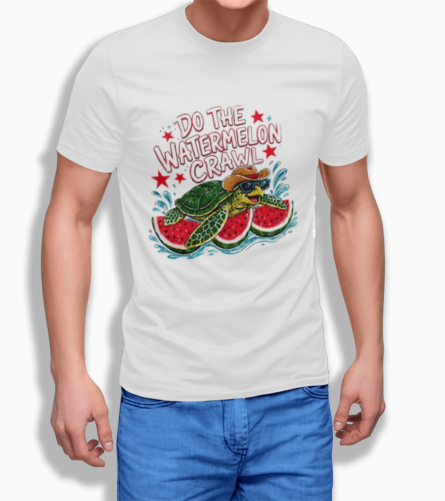 Do The Watermelon Crawl Turtle Cowboy Sunglasses Summer Fun T-Shirt