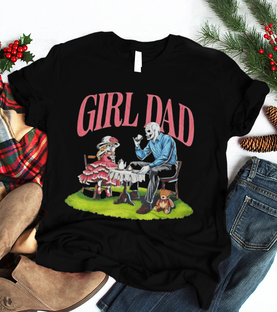 Girl Dad Tea Time With Daughter And Teddy Bear T-Shirt