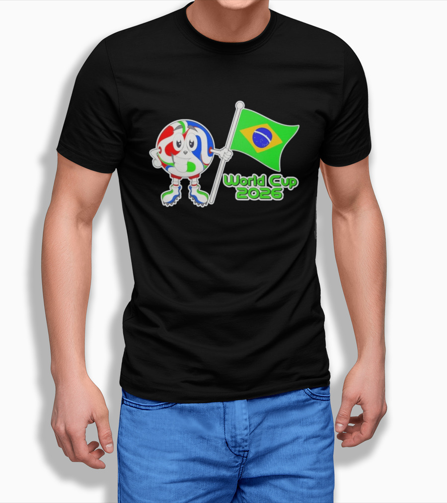 World Cup 2026 Cartoon Character With Brazil Flag Soccer Ball T-Shirt