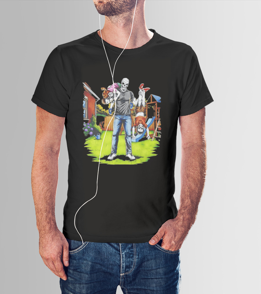 Darkest Dad Skeleton Carrying Children Garden Playground Fun Playtime T-Shirt