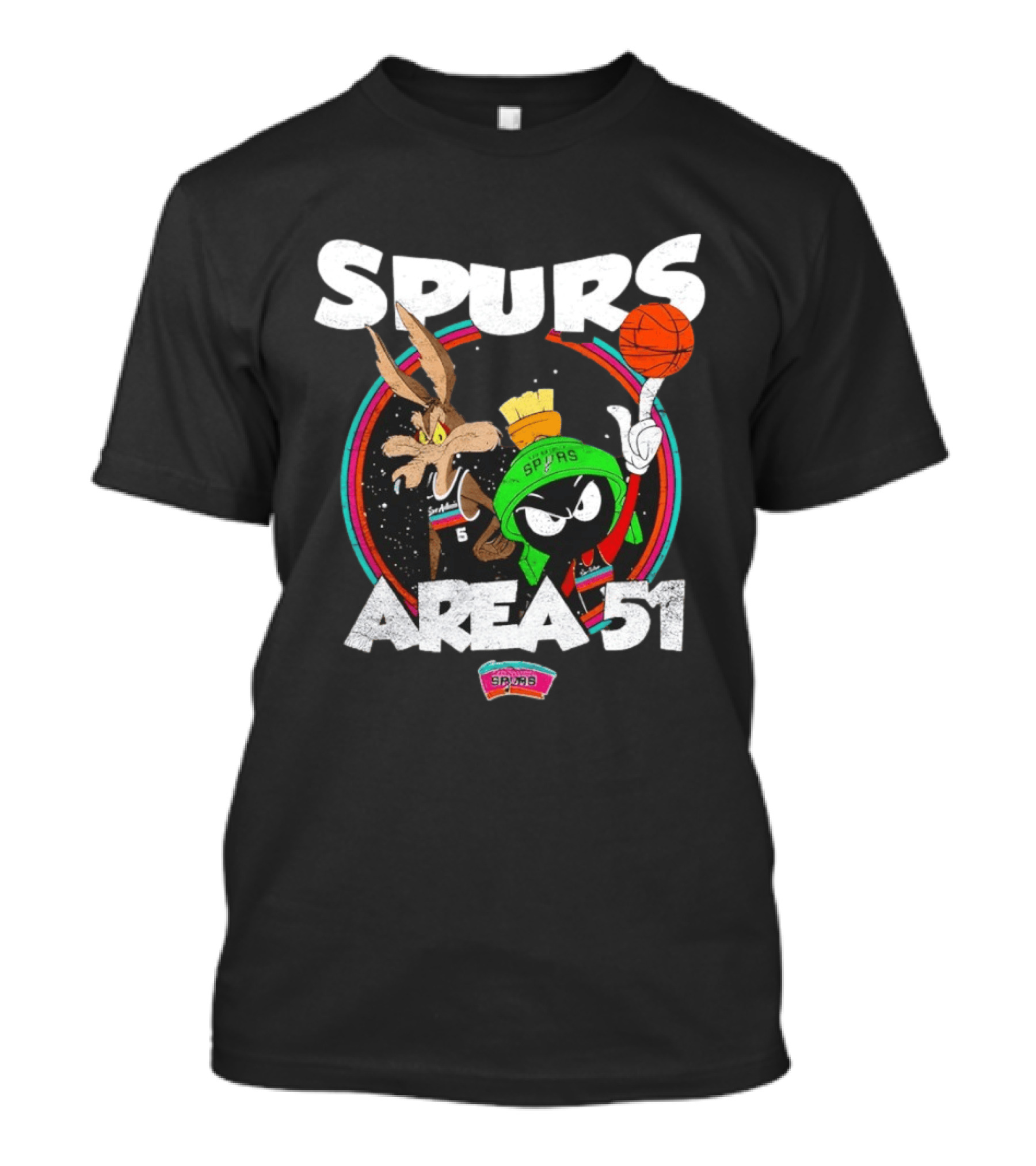 San Antonio Spurs Area 51 Looney Tunes Crossover With Marvin The Martian And Wile E. Coyote Basketball T-Shirt