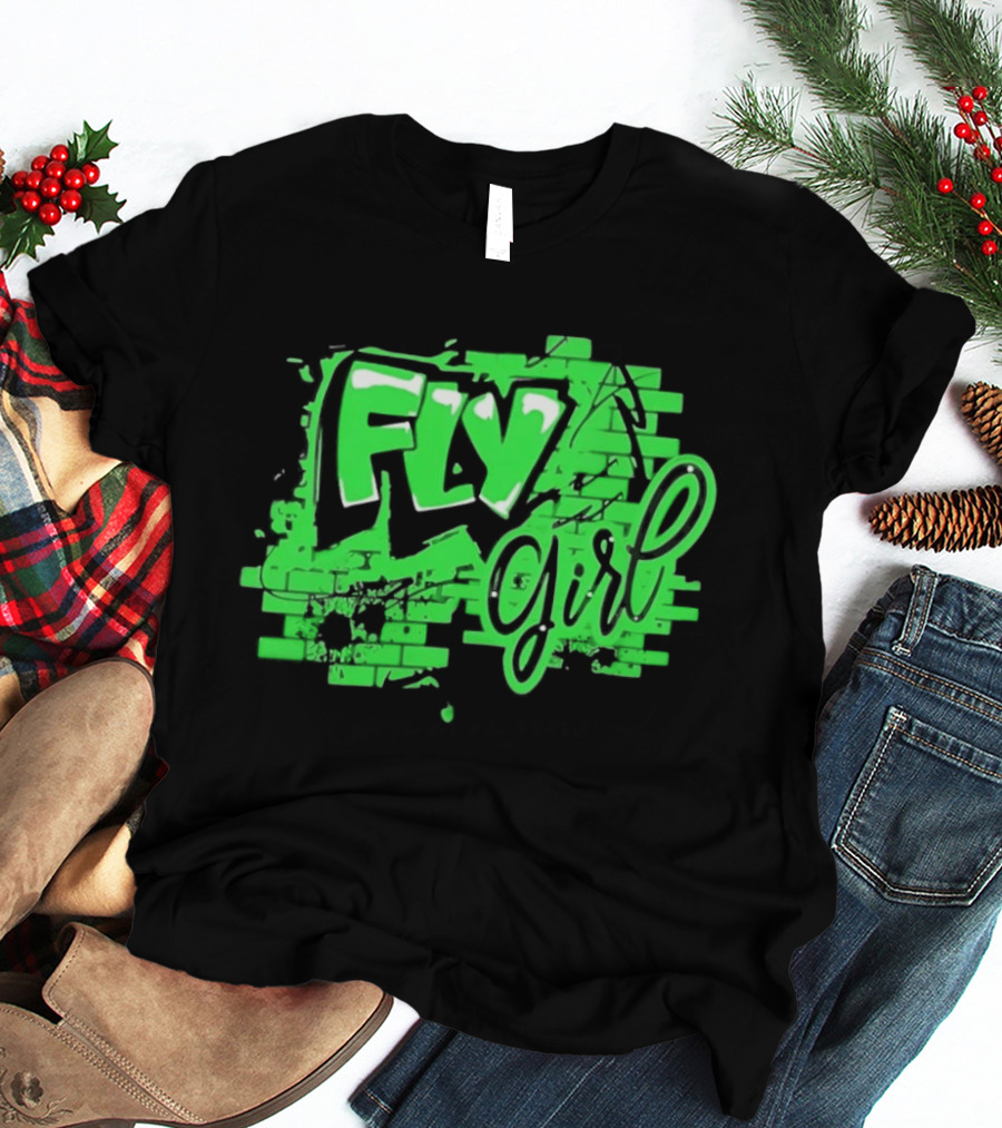 Fly Girl Graffiti Street Brick Wall T-Shirt