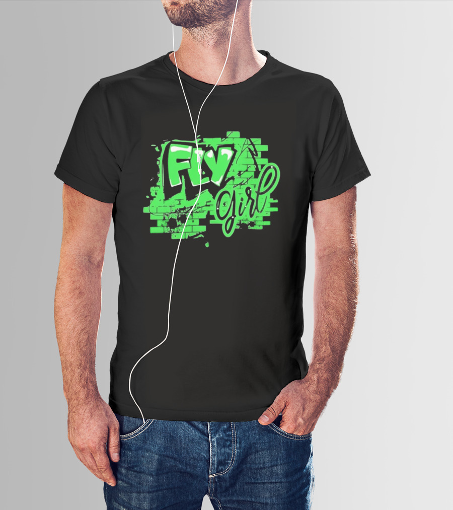 Fly Girl Graffiti Street Brick Wall T-Shirt