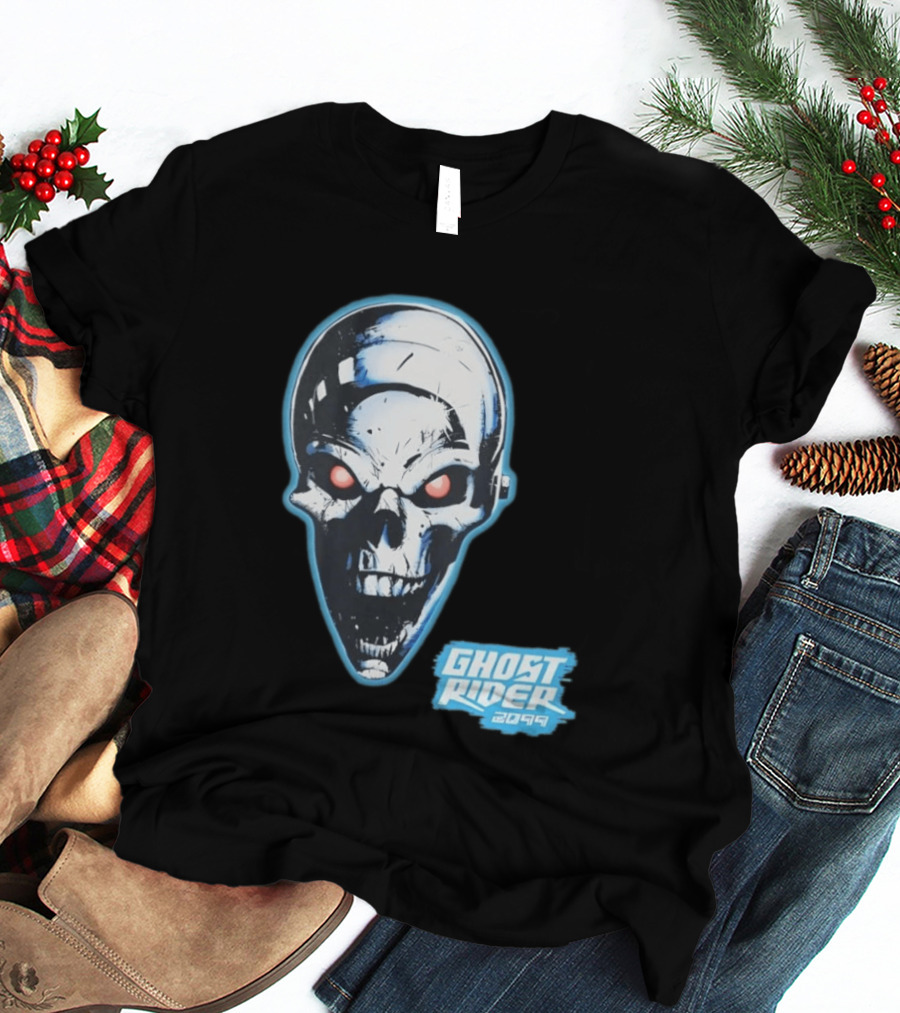 Ghost Rider 2099 Chrome Skull Head Red Eyes Iconic Comic T-Shirt