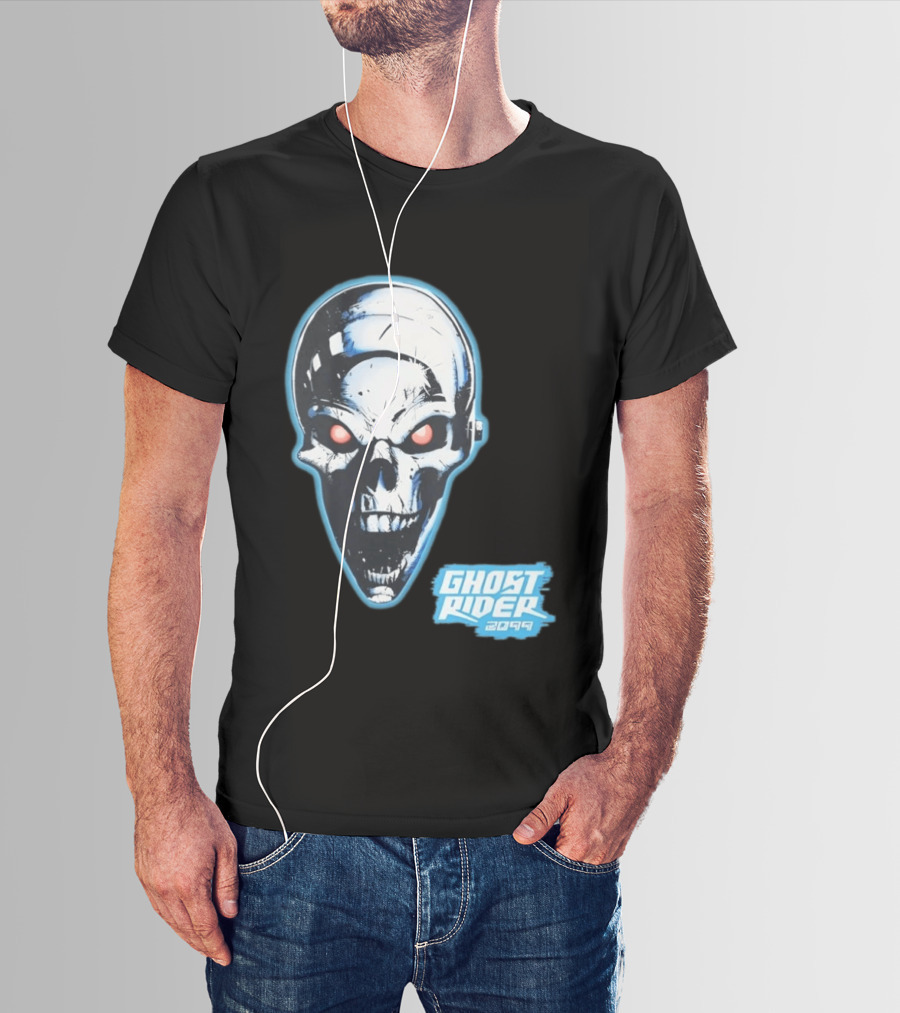 Ghost Rider 2099 Chrome Skull Head Red Eyes Iconic Comic T-Shirt