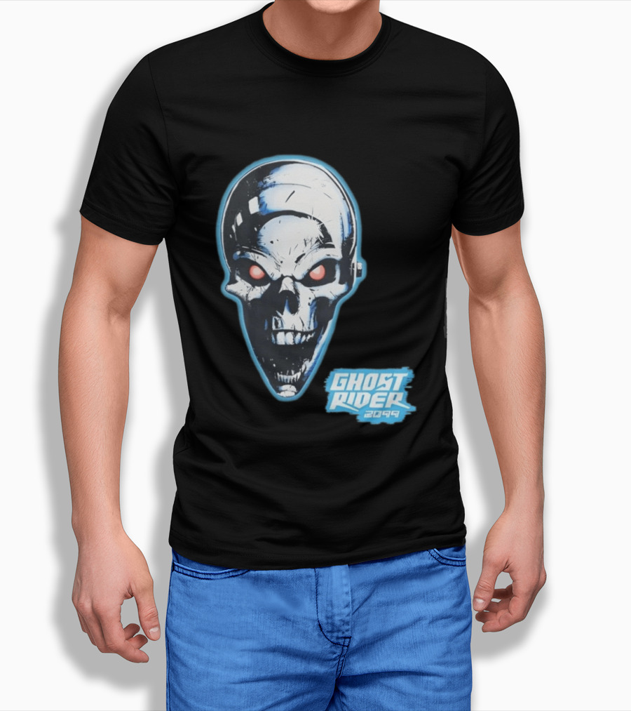 Ghost Rider 2099 Chrome Skull Head Red Eyes Iconic Comic T-Shirt
