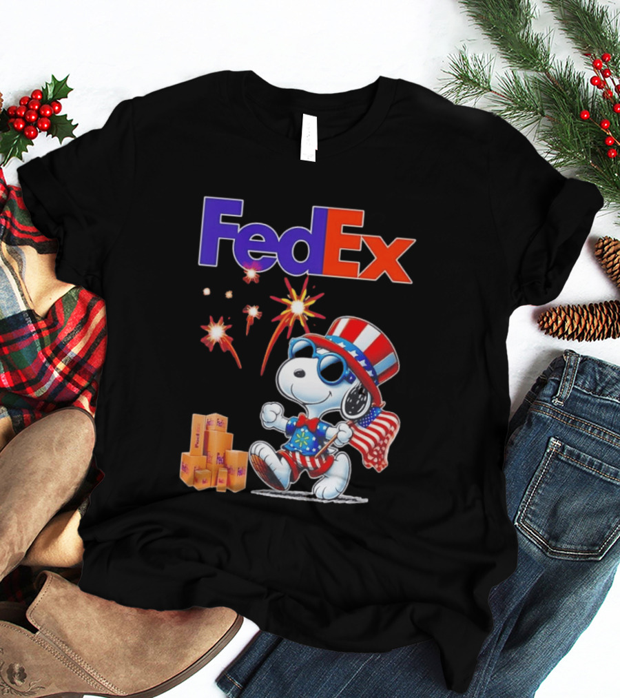 FedEx Snoopy American Flag Fireworks Patriotic Delivery T-Shirt