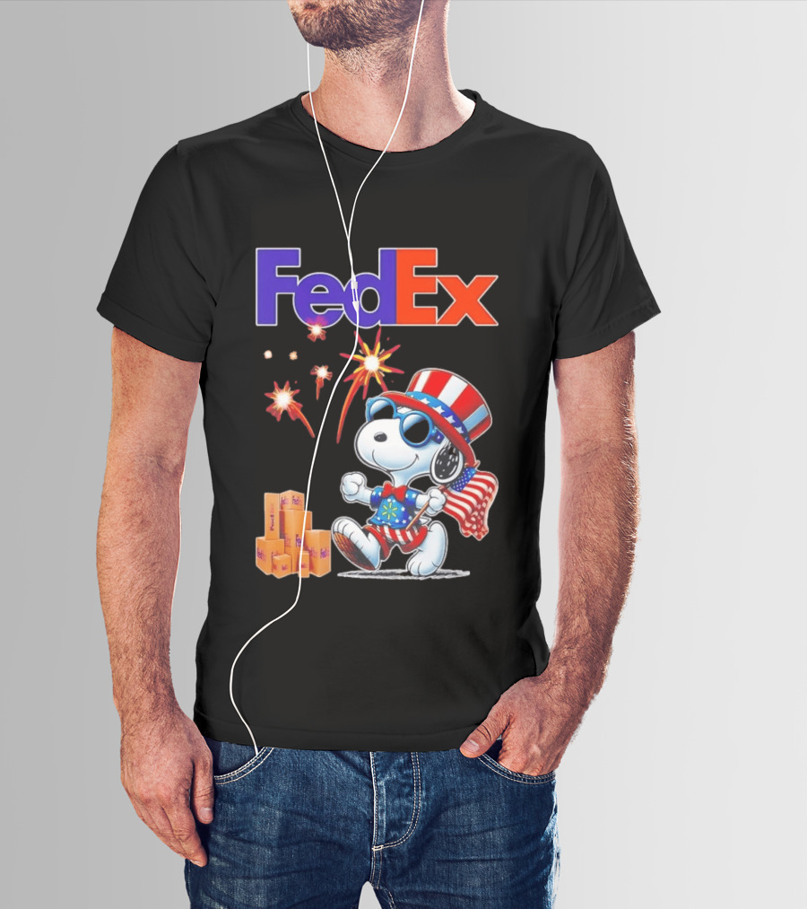 FedEx Snoopy American Flag Fireworks Patriotic Delivery T-Shirt