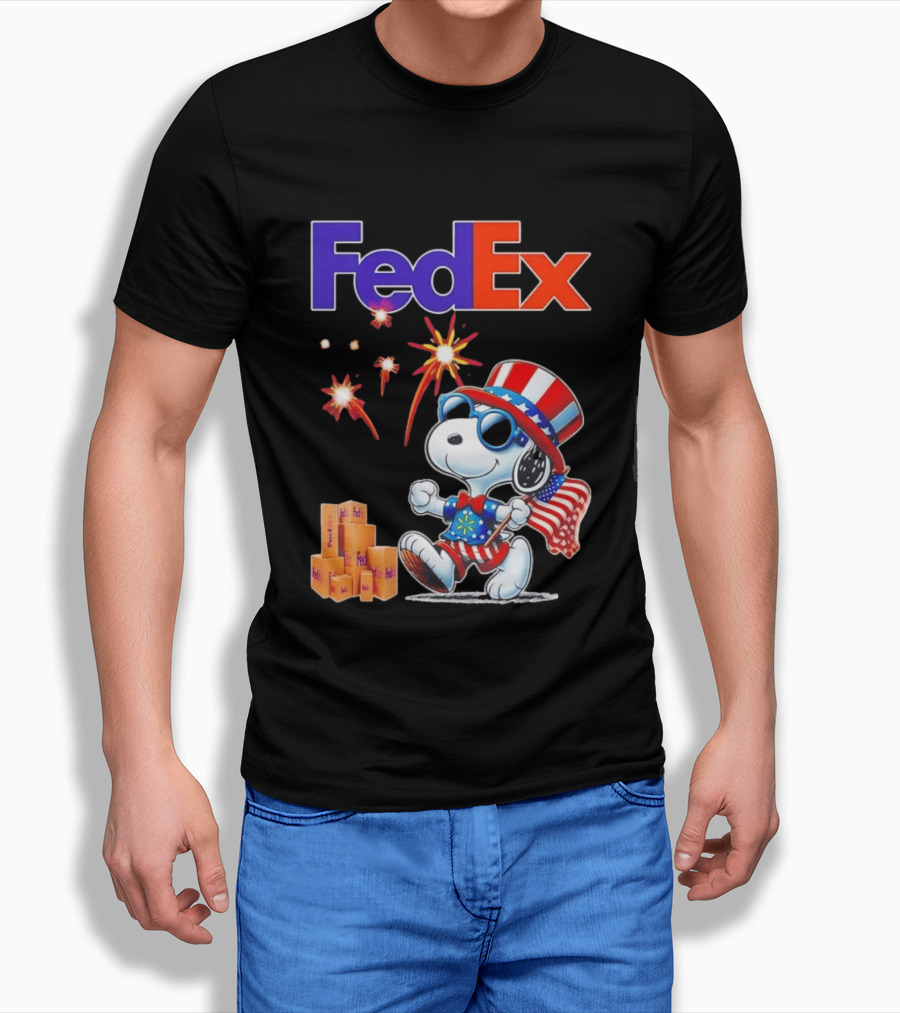 FedEx Snoopy American Flag Fireworks Patriotic Delivery T-Shirt