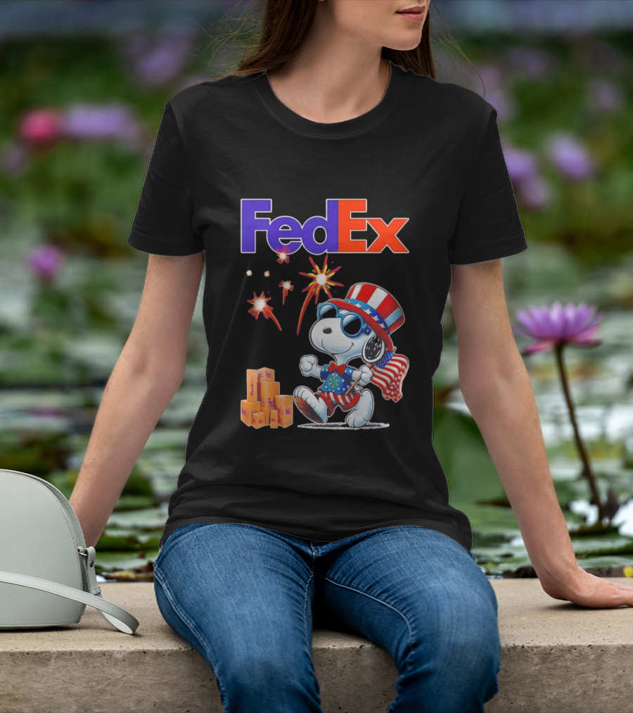 FedEx Snoopy American Flag Fireworks Patriotic Delivery T-Shirt