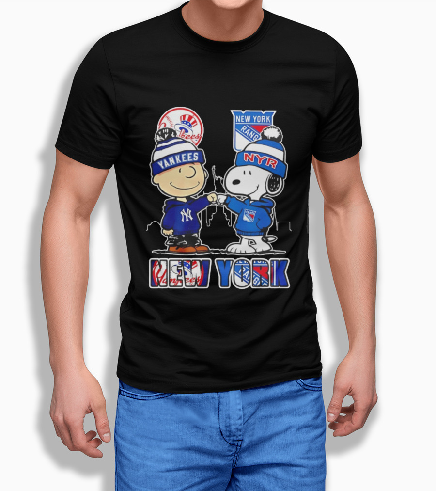 New York Yankees Vs Rangers Charlie Brown Snoopy Fan Gear T-Shirt