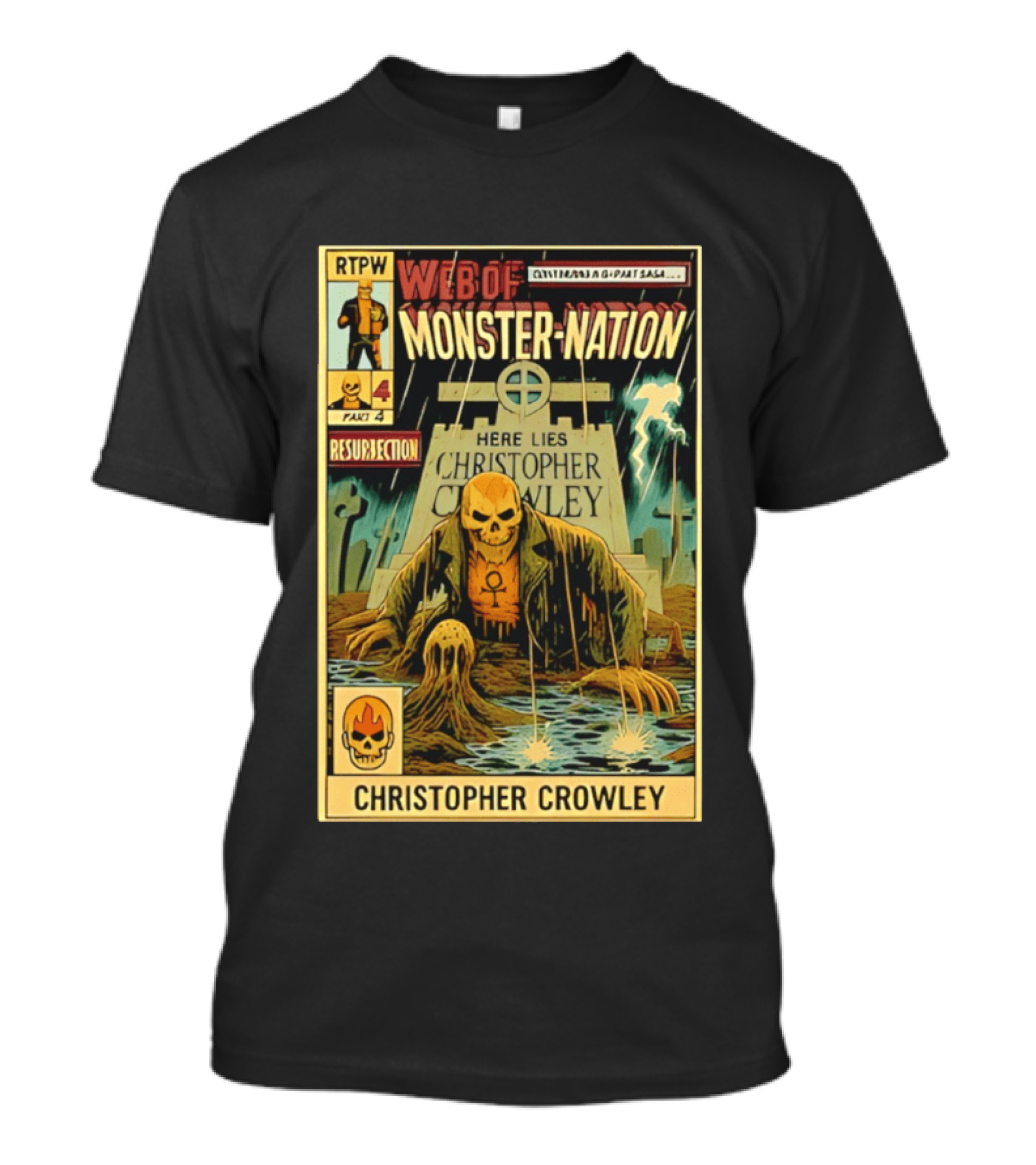 Resurrection Web Of Monster Nation Christopher Crowley Comic Part 4 Skeleton Tombstone T-Shirt