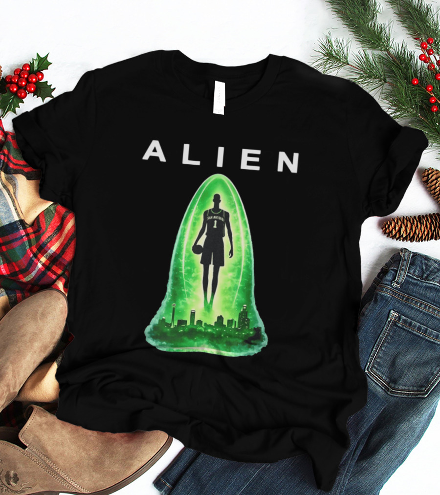 San Antonio Spurs Alien Abduction Victor Wembanyama Basketball Skyline T-Shirt