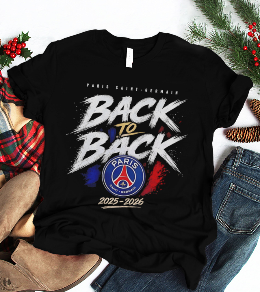 Paris Saint Germain Back To Back 2025 2026 Logo Champion Celebration T-Shirt